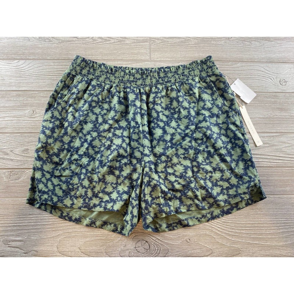 NEW Caslon Navy Blue Olive Green Elastic Waist Pull-On Tencel Casual Shorts XL